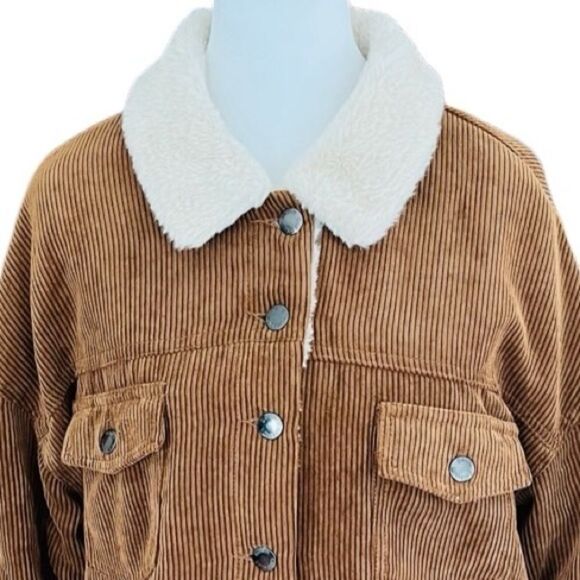 CI SONO tan faux fur lined corduroy button front jacket size M. - Picture 2 of 8